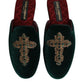 Dolce & Gabbana Green Velvet Cross Embellished Slippers Shoes