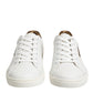Dolce & Gabbana White Brown Leather Low Top Men Sneakers Shoes