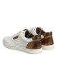 Dolce & Gabbana White Brown Leather Low Top Men Sneakers Shoes