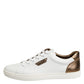 Dolce & Gabbana White Brown Leather Low Top Men Sneakers Shoes