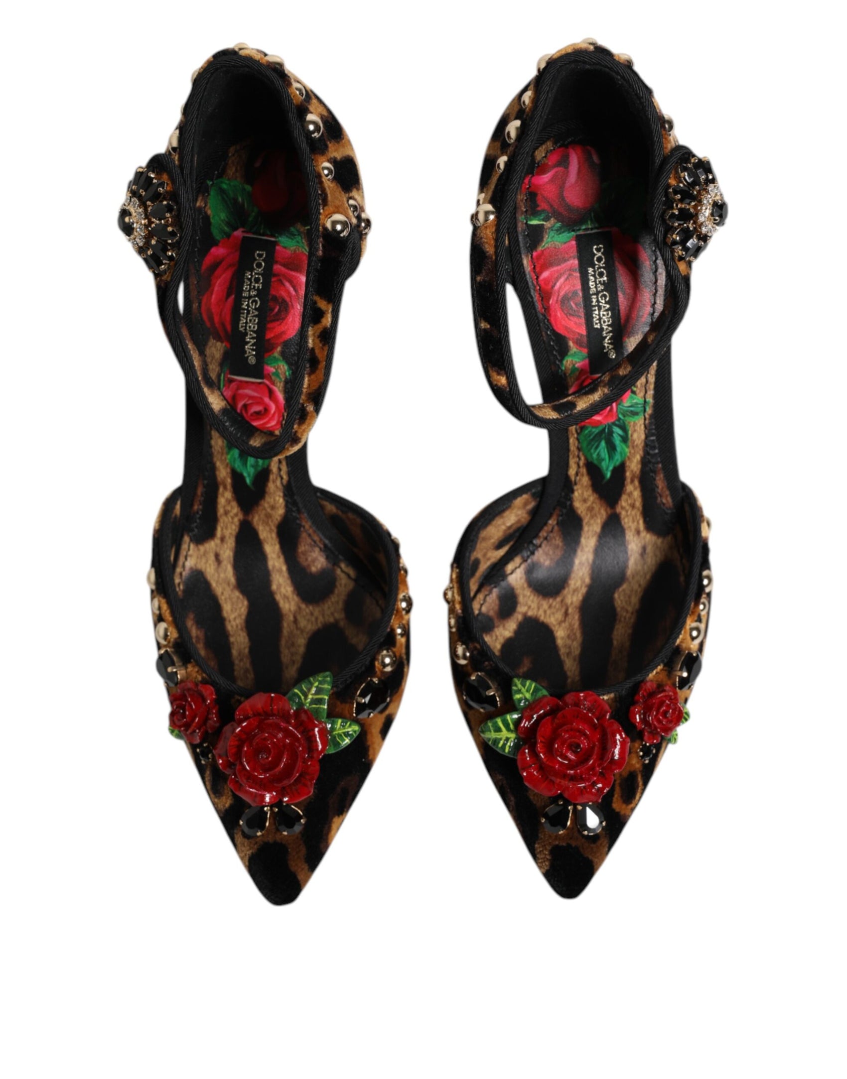 Dolce & Gabbana Brown Leopard Crystal Roses Pumps Shoes
