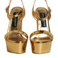 Dolce & Gabbana Gold Leather Platform Keira Sandals Shoes