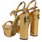 Dolce & Gabbana Gold Leather Platform Keira Sandals Shoes