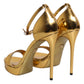 Dolce & Gabbana Gold Leather Platform Keira Sandals Shoes