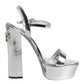 Dolce & Gabbana Silver Leather Platform Keira Sandals Shoes