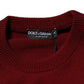 Dolce & Gabbana Burgundy Cashmere Lion Crest Pullover Sweater