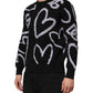Dolce & Gabbana Black Nylon Wool Heart Print Pullover Sweater