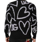 Dolce & Gabbana Black Nylon Wool Heart Print Pullover Sweater