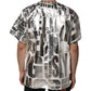Dolce & Gabbana White Cotton Silver Metallic Slogan Print T-shirt