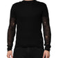 Dolce & Gabbana Black Linen Mesh Tattered Longsleeves T-shirt