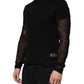 Dolce & Gabbana Black Linen Mesh Tattered Longsleeves T-shirt