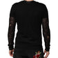 Dolce & Gabbana Black Linen Mesh Tattered Longsleeves T-shirt