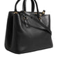 Dolce & Gabbana Black Calf Leather Logo Plaque Shoulder Tote Bag