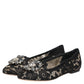 Dolce & Gabbana Black Taormina Lace Crystals Flats Shoes