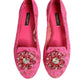 Dolce & Gabbana Pink Taormina Lace Crystals Flats Shoes