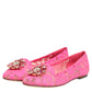 Dolce & Gabbana Pink Taormina Lace Crystals Flats Shoes