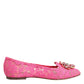 Dolce & Gabbana Pink Taormina Lace Crystals Flats Shoes