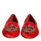 Dolce & Gabbana Red Velvet DG Heart Loafers Flats Shoes