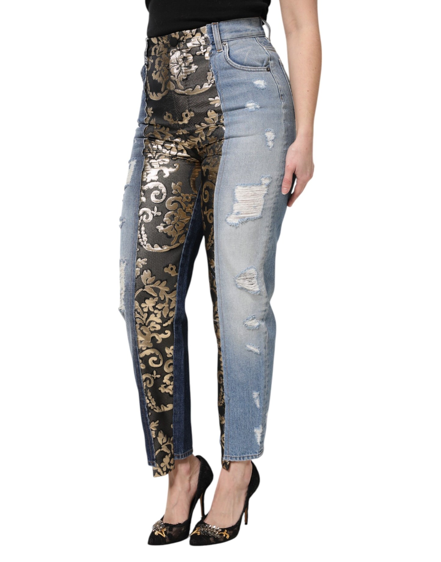 Dolce & Gabbana Multicolor Patchwork Tapered Denim Jeans