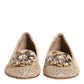 Dolce & Gabbana Ivory Taormina Lace Crystals Flats Shoes