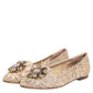 Dolce & Gabbana Ivory Taormina Lace Crystals Flats Shoes