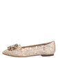 Dolce & Gabbana Ivory Taormina Lace Crystals Flats Shoes