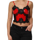 Dolce & Gabbana Red Black Lace Trim Polyester Sleeveless Tank Top