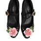 Dolce & Gabbana Black Flower Crystal Embellished Mary Jane Shoes