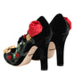 Dolce & Gabbana Black Roses Crystal Brooch Mary Jane Shoes