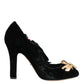 Dolce & Gabbana Black Roses Crystal Brooch Mary Jane Shoes