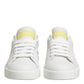 Dolce & Gabbana White Yellow Leather Low Top Sneakers Shoes