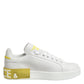 Dolce & Gabbana White Yellow Leather Low Top Sneakers Shoes