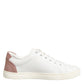 Dolce & Gabbana White Pink Leather Low Top Sneakers Shoes