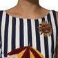 Dolce & Gabbana Blue White Striped Embroidered A-line Dress