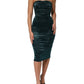 Dolce & Gabbana Green Silk Satin Fitted Strapless Dress