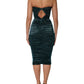 Dolce & Gabbana Green Silk Satin Fitted Strapless Dress