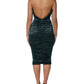 Dolce & Gabbana Green Silk Satin Fitted Strapless Dress