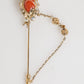 Dolce & Gabbana Gold Brass Crystal Chain 925 Sterling Silver Pin Brooch