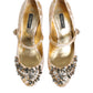 Dolce & Gabbana Gold Jacquard Crystal Mary Janes Pumps Shoes