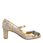 Dolce & Gabbana Gold Jacquard Crystal Mary Janes Pumps Shoes
