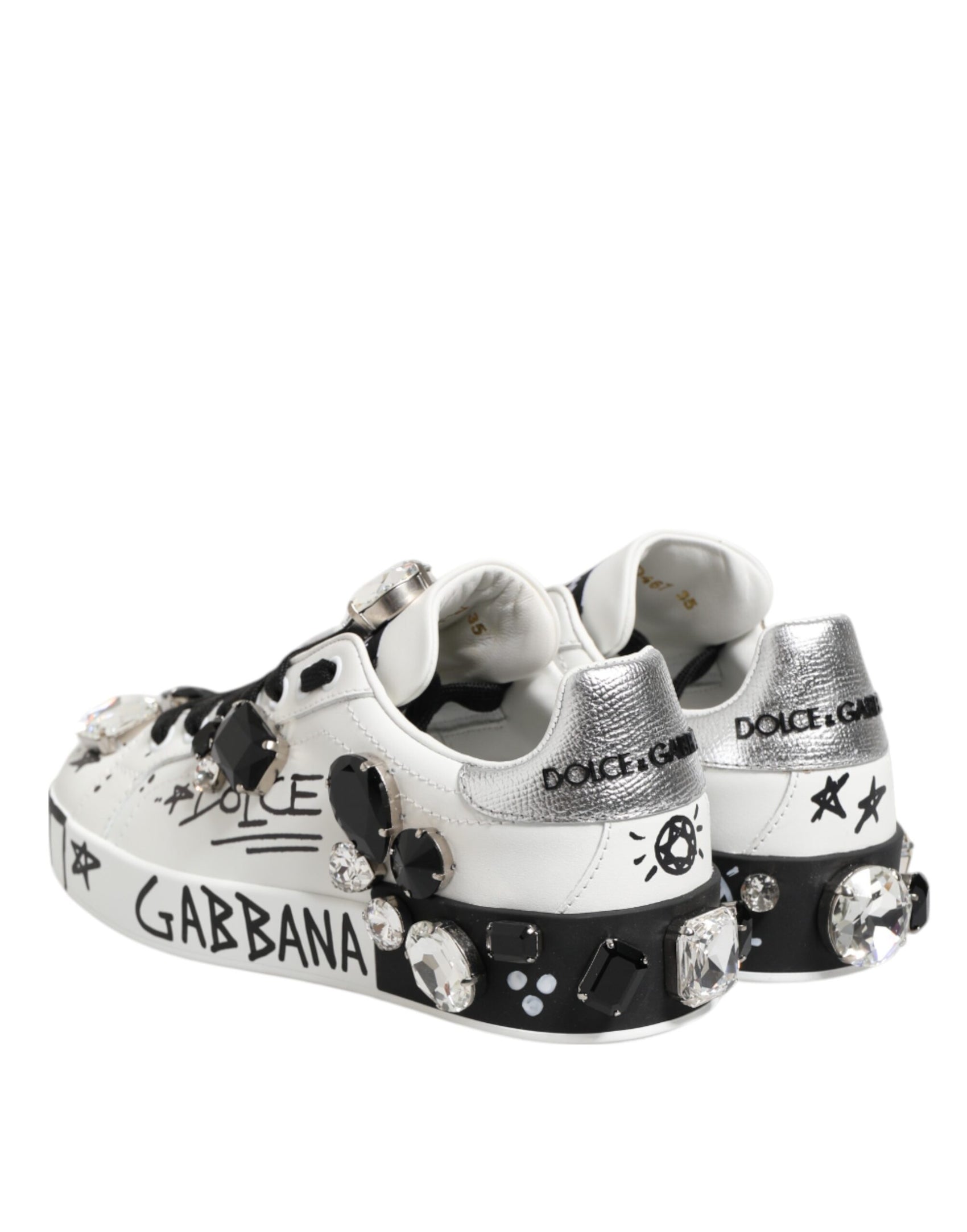 Dolce & Gabbana White Portofino Crystal Sneakers  Shoes