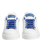 Dolce & Gabbana White Blue Leather Low Top Sneakers Shoes