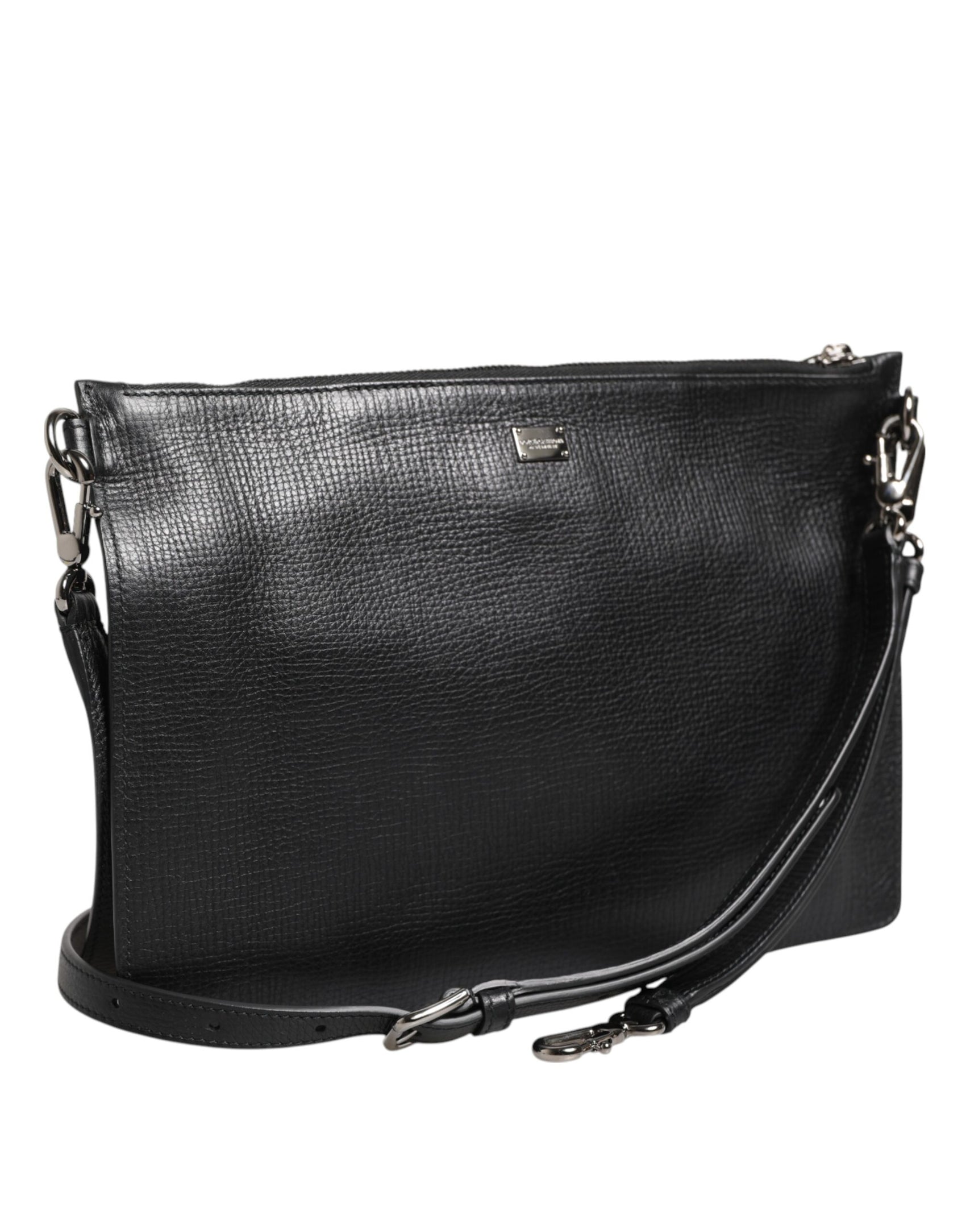 Dolce & Gabbana Black Palmellato Leather Logo Plaque Shoulder Borse Bag