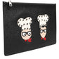 Dolce & Gabbana Black Leather #DGFAMILY Embellished Men Clutch Pouch Bag
