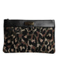 Dolce & Gabbana Multicolor Leopard Print Jacquard Logo Plaque Pouch Bag