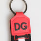Dolce & Gabbana Red White DG Logo Polyester Brass Holder Keychain Keyring