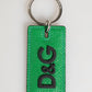 Dolce & Gabbana Green Leather Logo Metal Ring Keychain Holder Men Keyring