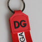 Dolce & Gabbana Red Logo Polyester Silver Brass Holder Keychain Keyring