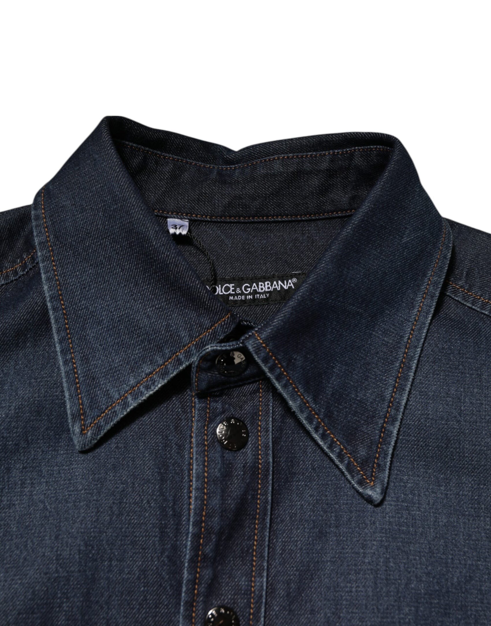 Dolce & Gabbana Blue Denim Button Casual Logo Patch Men Shirt