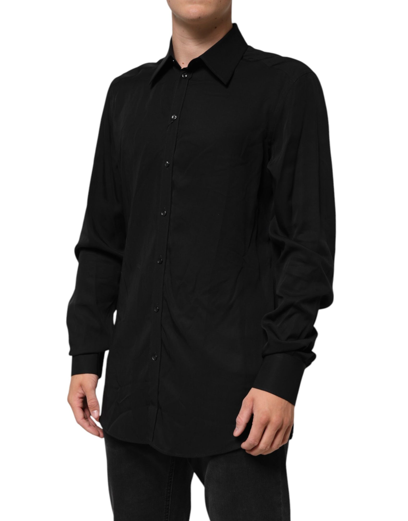 Dolce & Gabbana Black Viscose Long Sleeve Formal Dress Shirt